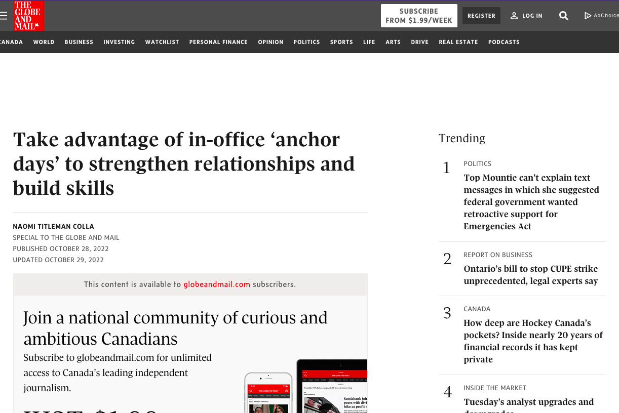 Take advantage of in-office ‘anchor days’ to strengthen relationships and build skills
