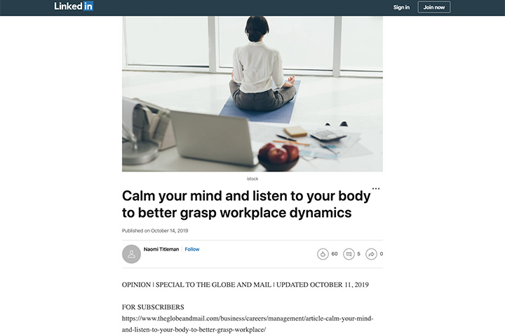 Calm your mind and listen to your body to better grasp workplace dynamics